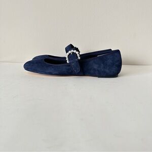 NEW Stuart Weitzman Piper Navy Blue Suede,Pearl Buckle Women's Mary Jane Sz 9.5